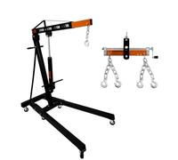 Engine Crane 2 Tonne 2000kg & Load Leveller Hoist 900kg Balancer Support Beam Dual Hooks Chain Hydraulic Pump Handle Folding Legs Lift Jack Stand Portable Workshop Garage 4 JIB Positions Automotive