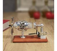 Engine Model Kit, 16-Cylinder Swash Plate Engine, Stainless Steel Hot Cylinder and Wooden Base, Engineer Collection Gift, Fan Can Rotate, for Physics, Science Experiment Display,B