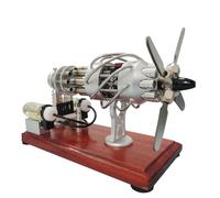 Engine Model Kit, 16-Cylinder Swash Plate Engine, Stainless Steel Hot Cylinder and Wooden Base, Engineer Collection Gift, Fan Can Rotate, for Physics, Science Experiment Display,C