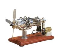 Engine Model Kit, 16-Cylinder Swash Plate Engine, Stainless Steel Hot Cylinder and Wooden Base, Engineer Collection Gift, Fan Can Rotate, for Physics, Science Experiment Display,A