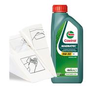 Engine Oil Top Up Castrol Magnatec 5w-30 DX 1 LITRE 1L + Gloves Wipes Funnel