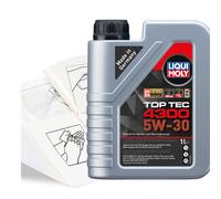 Engine Oil Top Up Liqui Moly Top Tec 4300 5w30 1 LITRE 1L + Gloves Wipes Funnel