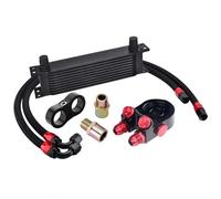 Engine Radiator AN10 Universal 10 Rows Oil Cooler Kit + Filter Sandwich Adapter + Staingless Steel Braided Hose + Line Separator Car Oil Cooler Kit(10ROWS BLACK 6746BK)
