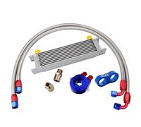 Engine Radiator AN10 Universal 10 Rows Oil Cooler Kit + Filter Sandwich Adapter + Stainless Steel Braided Hose + Line Separator Oil cooler(10ROWS SILVER 6721BR)