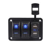 Engine Start Stop Button For Truck RV Boat 2 3 Gang Waterproof Marine Switch Panel 12V With 4.2A Dual Socket LED Digital Voltmeter Ignition Barrel(2 gang)