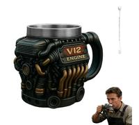 Engine-Themed Coffee Mug V6-V12,Ultimate V8 Engine Gift Mug & A Gearhead's Dream Cup for Car Enthusiasts Engines Stainless Steel Coffee Mugs with Handle,for Coffes, Tea (V12 Black 200ml)