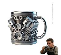 Engine-Themed Coffee Mug V6-V12,Ultimate V8 Engine Gift Mug & A Gearhead's Dream Cup for Car Enthusiasts Engines Stainless Steel Coffee Mugs with Handle,for Coffes, Tea (V8 Silver 200ml)