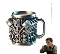Engine-Themed Coffee Mug V6-V12,Ultimate V8 Engine Gift Mug & A Gearhead's Dream Cup for Car Enthusiasts Engines Stainless Steel Coffee Mugs with Handle,for Coffes, Tea (V6 Silver 200ml)