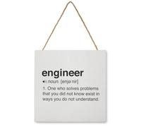 Engineer Definition Wooden Sign - Engineer Gifts, Office Accessories, Engineer Wooden Hanging Sign8x8, Engineer Office Decor, Funny Wood Plaques For Office (White)
