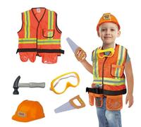 Engineer Dress Up Costume Set - 5pcs Construction workr Outfit Kit, Pretend Play Builder Uniform, Safety Helmet Vest Tools, | Adjustable Design with Comfortable Fit for Boys Girls Halloween Event