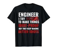 Engineer Idiot Proof Funny Engineering Quote Humor Value Graphic T-Shirt, Men, Black, XL