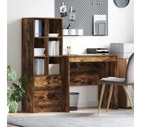 Engineered Wood Desk 135.5x50x127cm Smoked Oak 2 Drawers 6 Shelves for Home Use