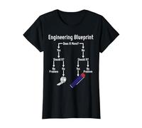 Engineering Blueprint Retro Style Engineer Humor T-Shirt, Women, Black, Large
