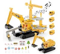 Engineering Crane Toy with Lights and Sounds, Interactive Construction Truck for Kids, Role Play Construction Vehicle Toy for Kids (Excavator with Race Track)