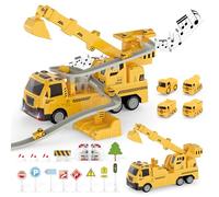 Engineering Crane Toy with Lights and Sounds, Interactive Construction Truck for Kids, Role Play Construction Vehicle Toy for Kids (Crane with Race Track)