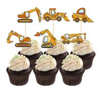 Engineering Cupcake Toppers - Construction Themed Digger Dump Truck Excavator Tractor Cupcake Supplies - Baby Shower Dessert Decor - Boy Kid Birthday Party Decorations - 24 PCS