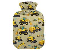 Engineering Vehicle Excavator Pattern Hot Water Bottle with Velvet Cover Hot Water Bag for Pain Relief 2L, Neck Cramps Shoulders Pain Relief, Hot Cold Pack