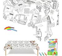Engineering Vehicle Giant Colouring Table Cloths,Party Tablecloth Colouring Poster with 18 Paint Pen,47x71inch Colour In Table Cloth Drawing Paper Roll Table Cover Colouring Sheet for Drawing Party