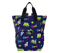 Engineering Vehicle rocketing Star Navy Blue Diaper Bag Backpack Large