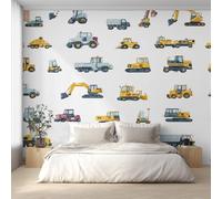 Engineering Vehicle Wallpaper for Living Room, Excavator Cartoon Boys Wall Mural for Bedroom, Non-Woven Photo Wallpaper Home Decor 250X175cm, Wall Decoration D22