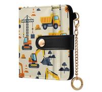 Engineering Yellow Vehicle Print Small Women Wallet Bifold RFID Blocking Leather Compact Card Holder with Zipper Coin Pocket Purse for Girls Women Ladies