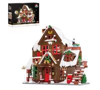 Engineerkiter Wooden Snow Cabin with Holiday Scene Architecture Building Blocks, Christmas Modular House Construction Building Gifts for Adults to Build, 600 Pieces Modular Buildings with Lights