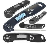 ENGINESS Digital Meat Thermometer, Instant Read Food Thermometer with Backlight LCD Screen, Foldable Long Probe & Auto On/Off, Perfect for Kitchen, BBQ, Water,Meat, Milk, Cooking Food (Black)