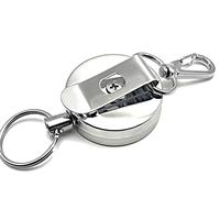 Enginess® Sturdy Heavy Duty Retractable Keychain with Belt Clip & Carabiner - 60cm Steel Wire ID Badge Holder, Stainless Steel Recoil Key Fob for Work, Security, Office, Hiking, Camping - Durable