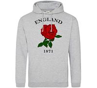 England 1871 Rugby Hoodie, English Birthday Gifts for English Rugby Fan, Red Rose Tournament Outfit Gift Idea, Nations Hoody for Men Women and Kids, XXL, Sport Grey