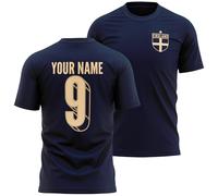 England 2025 Away Badge Name and Number Mens T Shirt Personalised Football Supporter Second Kit English Tee Home & Away, S, Navy