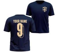 England 2025 Badge Name and Number Kids T Shirt Personalised Football Supporter Boys Girls English Tee Home & Away, 3-4 Years, Navy