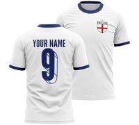 England 2025 Home Badge Name and Number Mens T Shirt Personalised Football Supporter First Kit English Tee Home & Away, XL, White/Navy