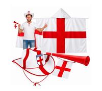 England 2026 Merchandise - England Fan Kit 3-Piece Supporter Set - St George Rayon Cape, Stetson Hat with Badge, Horn & Flag. Women's, Men's Accessories for Football 2026