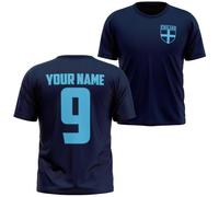 England Away Kids T Shirt Custom Name and Number Blue Football Badge Womens Team Europe Champion 2025 Tee, 7-8 Years, Navy