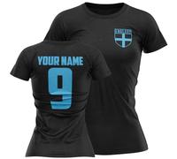 England Away Womens T Shirt Custom Name and Number Blue Football Badge Ladies Team Europe Champion 2025 Tee, XXL, Black