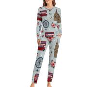 England Big Ben British London Womens Pyjama Sets Long Sleeve Sleepwear Loungewear PJs Sets with Pockets L