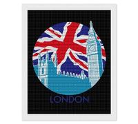 England Big Ben Flag Diamond DIY Painting Kits Round Full Drill Digital Art Craft for Home Office Wall Decor 16"x20"