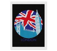 England Big Ben Flag Diamond DIY Painting Kits Square Full Drill Digital Art Craft for Home Office Wall Decor 12"x16"