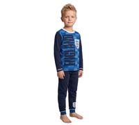 England Boys Navy Blue Long Sleeve Long Leg Pyjama Set | Checkered Nightwear with Crest Emblem Badge | Crew Neck Pull-On Sleepwear Merch