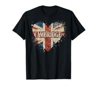 England British Cambridge UK Heart Flag Retro Matching T-Shirt