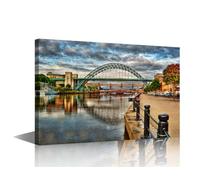 England Canvas Wall Art Bridges in Newcastle Upon Tyne Pictures Posters England Wall Decorations for Living Room Home Decor Pieces 1 Piece Artwork for Home Walls Framed Ready to Hang (16''Wx 24''H)
