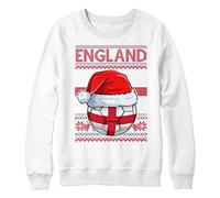 England Christmas Jumper Sweatshirt Unisex Boys and Girls Funny Santa Hat Flag with Football Xmas Fair Isle Ugly Sweater World Champions Gift Cup 2022, 12-13 Years, White