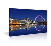 England Cityscape Wall Art Glasgow Skyline Pictures for Bedroom 1 Piece River Clyde Canvas Wall Art Modern Home Decor for Living Room Framed Gallery-wrapped Stretched Ready to Hang (24''Wx 36''H)