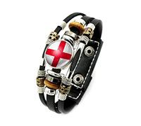 England Country Flag Bracelet - Football Pattern Leather Braided Adjustable Bangle,Wristband Patriotic Gift Jewelry Accessories For Women Men Fans Souvenir Gift,Black,Long:17.5C