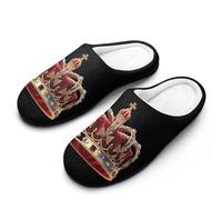 England Crown Flannel Slippers For Men Memory Foam Soft Warm Home Shoes Print 13-14（46-47）