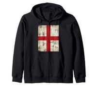 England ENG English Saint George's Cross Vintage Distressed Zip Hoodie