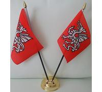 England English Pendragon Anglo Saxon 2 Flag Desktop Table Display Centrepiece With Gold Base