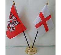 England English Pendragon Anglo Saxon St George Cross 2 Flag Friendship Table Display Centrepiece With Gold Base