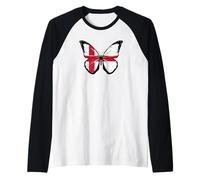 England Flag Butterfly British Isles English Flag UK Raglan Baseball Tee