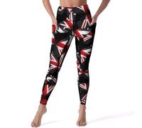 England Flag Butterfly Tummy Control Women's Yoga Leggings High Waisted Workout Pants with Pockets M